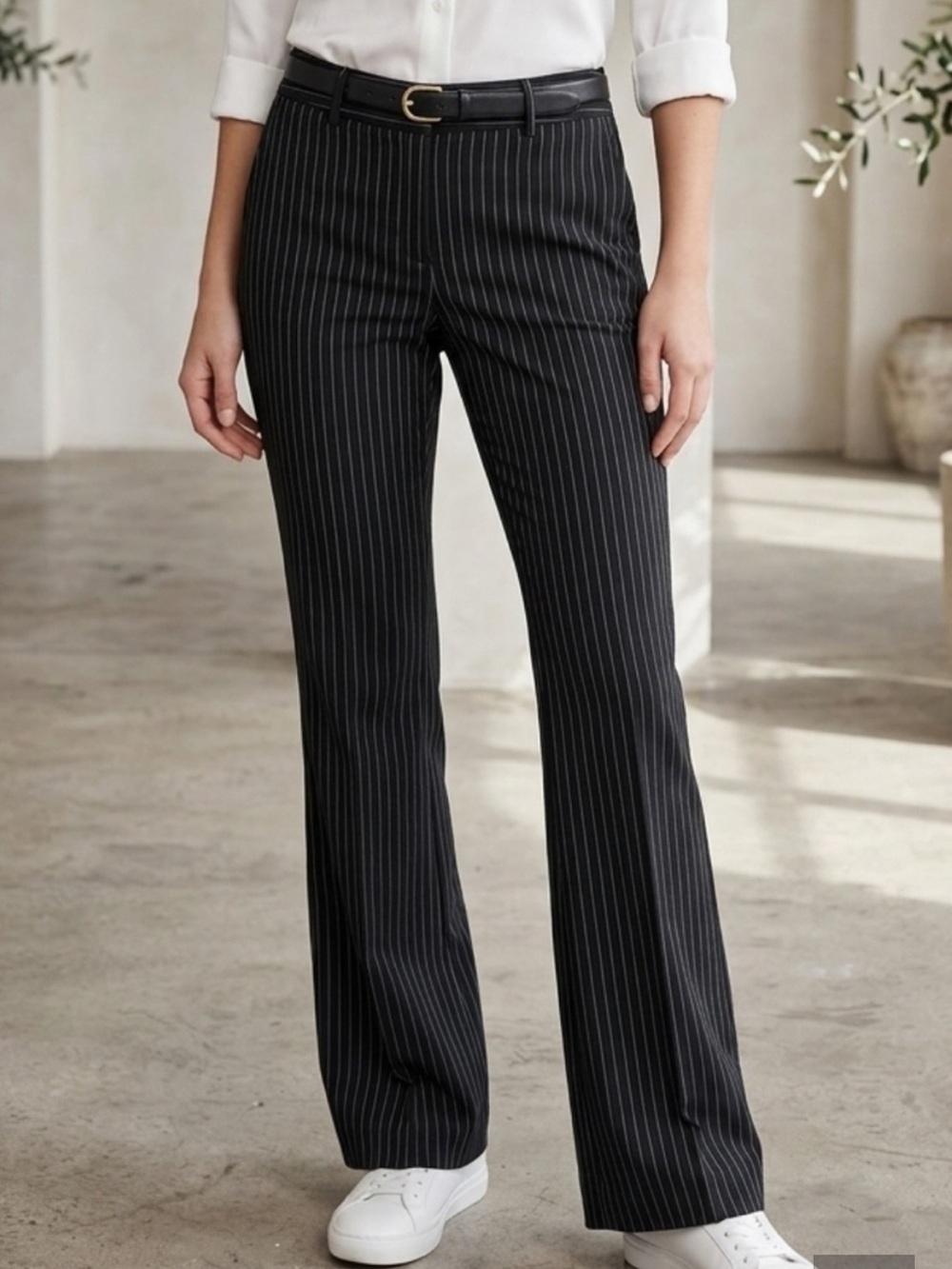 Express Black Pinstripe Wide-Leg Trousers